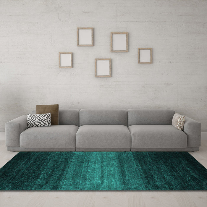 Machine Washable Abstract Turquoise Contemporary Area Rugs in a Living Room,, wshcon1784turq