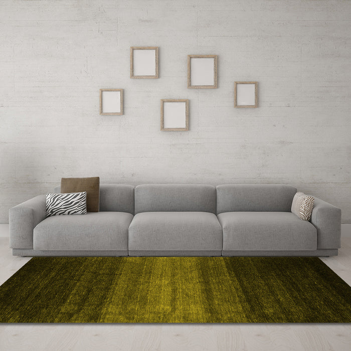 Machine Washable Abstract Yellow Contemporary Rug in a Living Room, wshcon1784yw