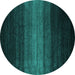 Round Abstract Turquoise Contemporary Rug, con1784turq