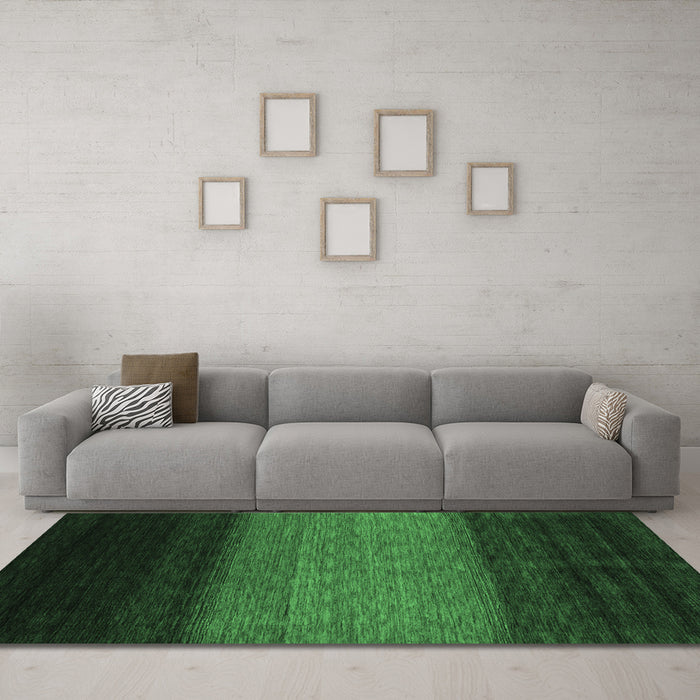 Machine Washable Abstract Emerald Green Contemporary Area Rugs in a Living Room,, wshcon1786emgrn