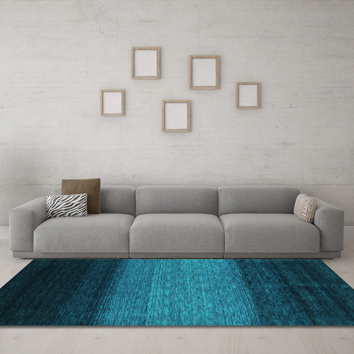 Machine Washable Abstract Turquoise Contemporary Area Rugs in a Living Room,, wshcon1786turq