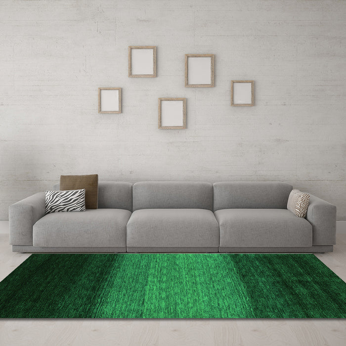 Machine Washable Abstract Green Contemporary Area Rugs in a Living Room,, wshcon1786grn