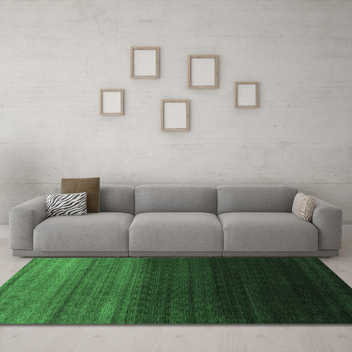 Machine Washable Abstract Emerald Green Contemporary Area Rugs in a Living Room,, wshcon1787emgrn