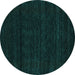 Round Machine Washable Abstract Turquoise Contemporary Area Rugs, wshcon1789turq