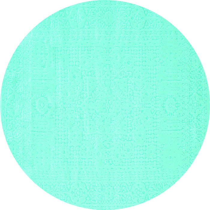 Round Machine Washable Solid Turquoise Modern Area Rugs, wshcon178turq