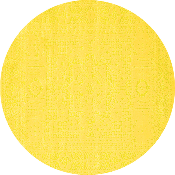 Round Machine Washable Solid Yellow Modern Rug, wshcon178yw