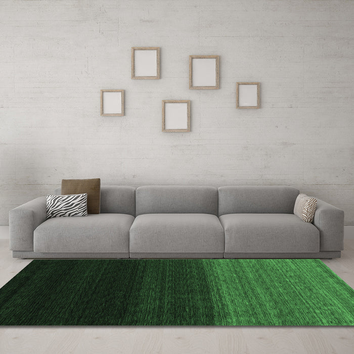 Machine Washable Abstract Emerald Green Contemporary Area Rugs in a Living Room,, wshcon1790emgrn