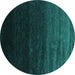 Round Machine Washable Abstract Turquoise Contemporary Area Rugs, wshcon1791turq