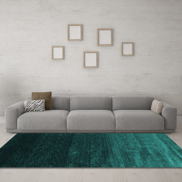 Machine Washable Abstract Turquoise Contemporary Area Rugs in a Living Room,, wshcon1791turq