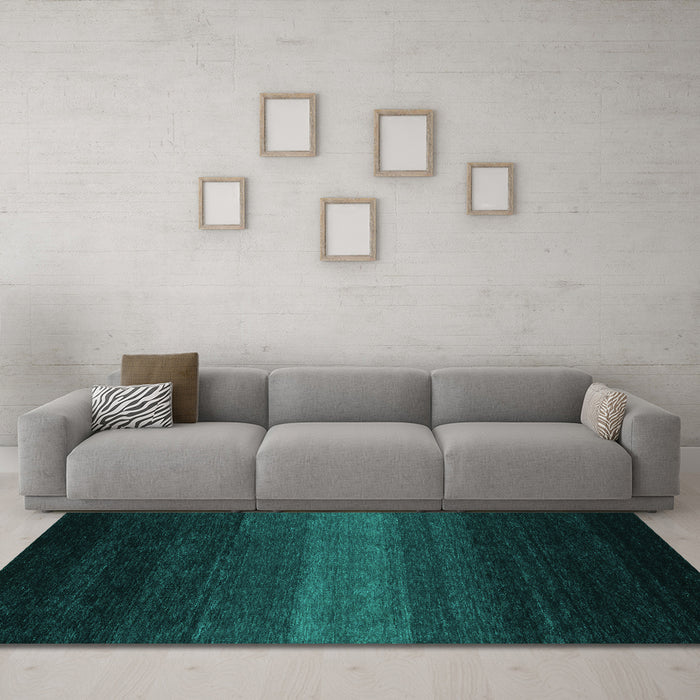 Machine Washable Abstract Turquoise Contemporary Area Rugs in a Living Room,, wshcon1793turq