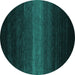 Round Machine Washable Abstract Turquoise Contemporary Area Rugs, wshcon1793turq