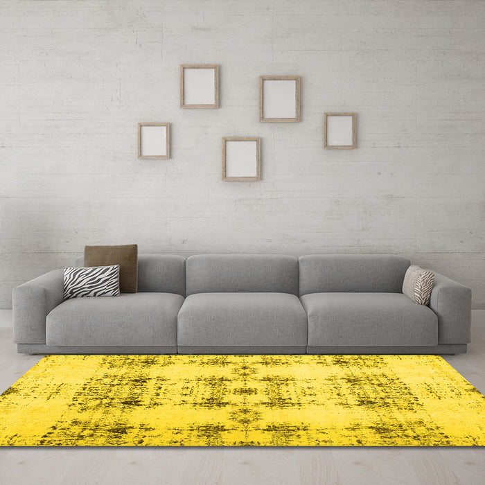 Machine Washable Solid Yellow Modern Rug in a Living Room, wshcon1794yw