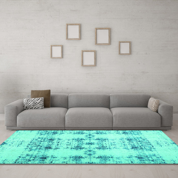 Machine Washable Solid Turquoise Modern Area Rugs in a Living Room,, wshcon1794turq