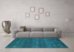 Machine Washable Abstract Turquoise Contemporary Area Rugs in a Living Room,, wshcon1795turq