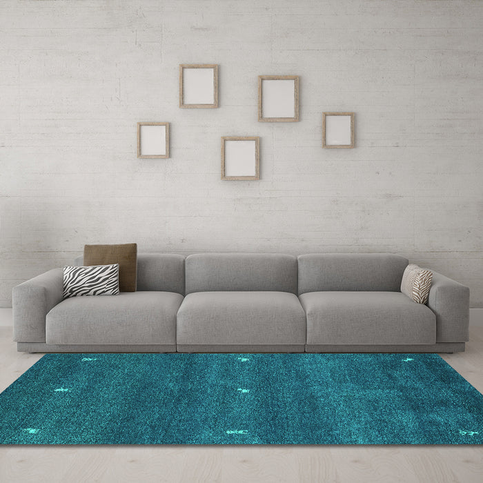 Machine Washable Abstract Turquoise Contemporary Area Rugs in a Living Room,, wshcon1795turq