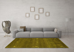 Machine Washable Abstract Yellow Contemporary Rug in a Living Room, wshcon1795yw
