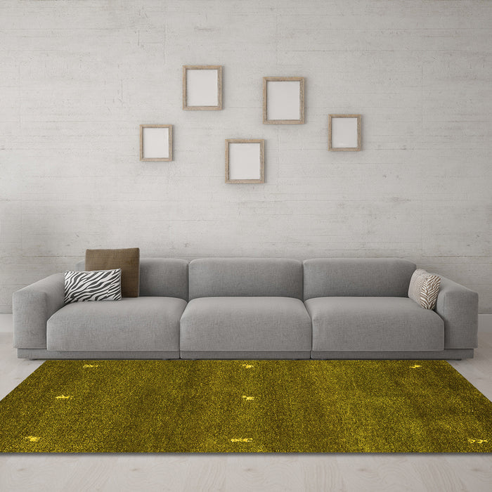 Machine Washable Abstract Yellow Contemporary Rug in a Living Room, wshcon1795yw