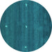 Round Machine Washable Abstract Turquoise Contemporary Area Rugs, wshcon1795turq