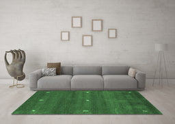 Machine Washable Abstract Emerald Green Contemporary Area Rugs in a Living Room,, wshcon1795emgrn