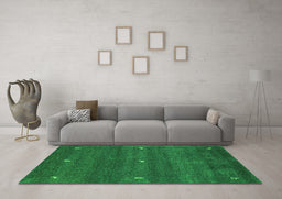Machine Washable Abstract Green Contemporary Area Rugs in a Living Room,, wshcon1795grn
