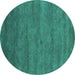 Round Machine Washable Abstract Turquoise Contemporary Area Rugs, wshcon1797turq