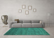 Machine Washable Abstract Turquoise Contemporary Area Rugs in a Living Room,, wshcon1797turq