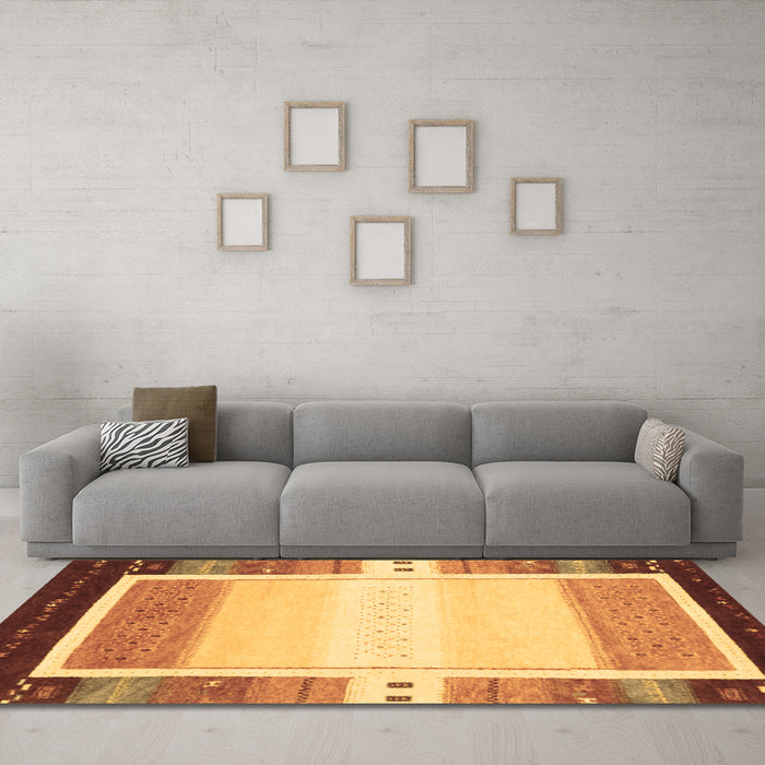 Machine Washable Abstract Brown Contemporary Rug in a Living Room,, wshcon1798brn