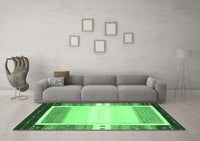 Machine Washable Abstract Emerald Green Contemporary Rug, wshcon1798emgrn