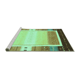 Sideview of Machine Washable Abstract Turquoise Contemporary Area Rugs, wshcon1798turq