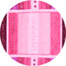 Round Machine Washable Abstract Pink Contemporary Rug, wshcon1798pnk