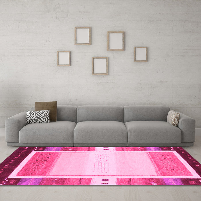 Machine Washable Abstract Pink Contemporary Rug in a Living Room, wshcon1798pnk