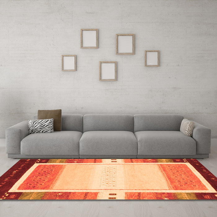 Machine Washable Abstract Orange Contemporary Area Rugs in a Living Room, wshcon1798org