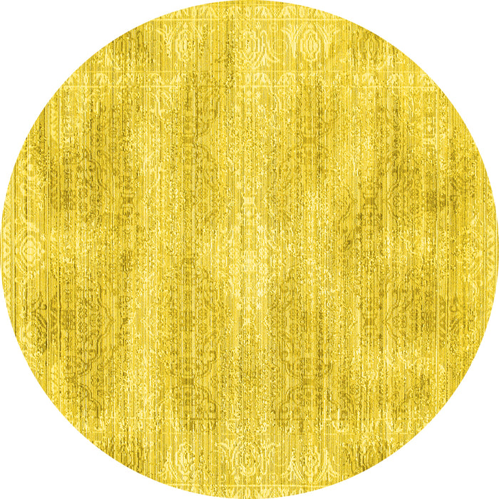 Round Abstract Yellow Contemporary Rug, con179yw