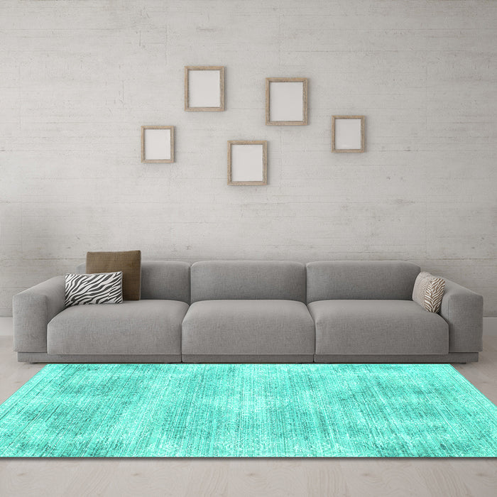 Machine Washable Abstract Turquoise Contemporary Area Rugs in a Living Room,, wshcon179turq