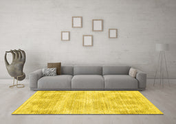 Machine Washable Abstract Yellow Contemporary Rug in a Living Room, wshcon179yw