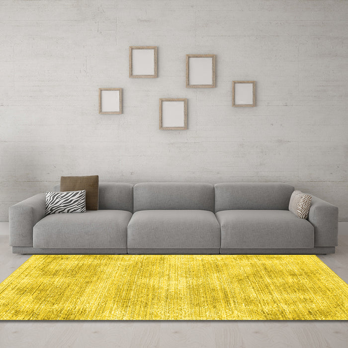 Machine Washable Abstract Yellow Contemporary Rug in a Living Room, wshcon179yw