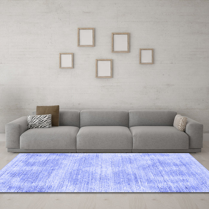 Machine Washable Abstract Blue Contemporary Rug in a Living Room, wshcon179blu