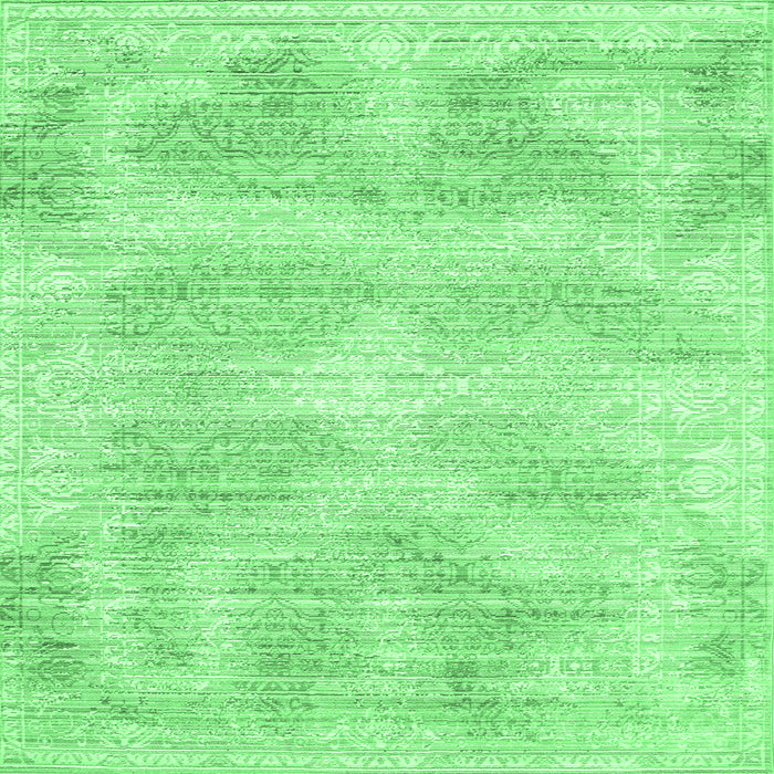 Square Machine Washable Abstract Emerald Green Contemporary Area Rugs, wshcon179emgrn