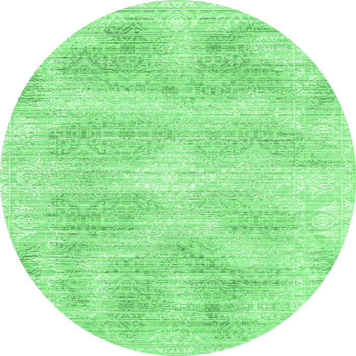 Round Machine Washable Abstract Emerald Green Contemporary Area Rugs, wshcon179emgrn