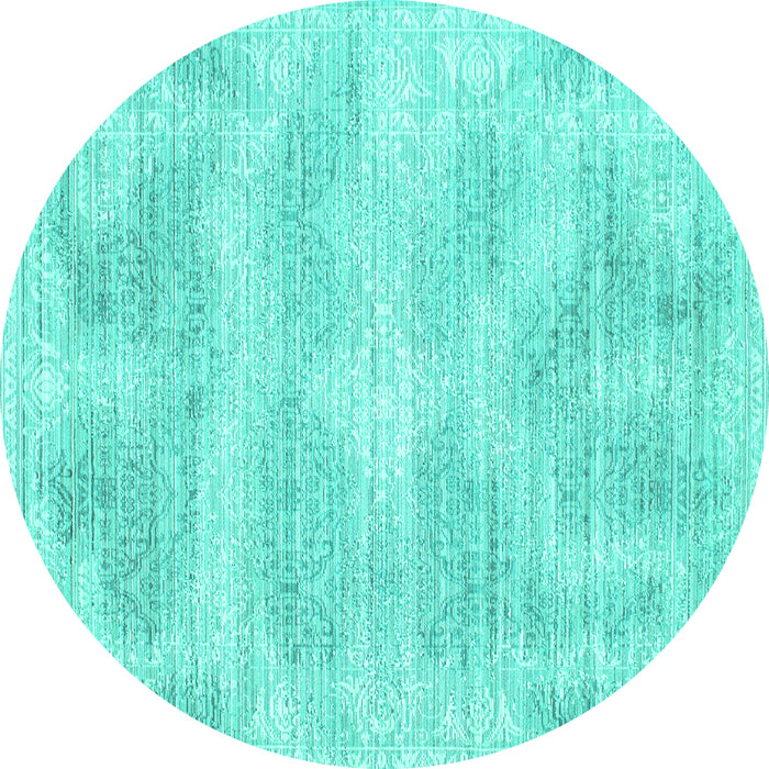 Round Machine Washable Abstract Turquoise Contemporary Area Rugs, wshcon179turq