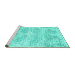 Sideview of Machine Washable Abstract Turquoise Contemporary Area Rugs, wshcon179turq
