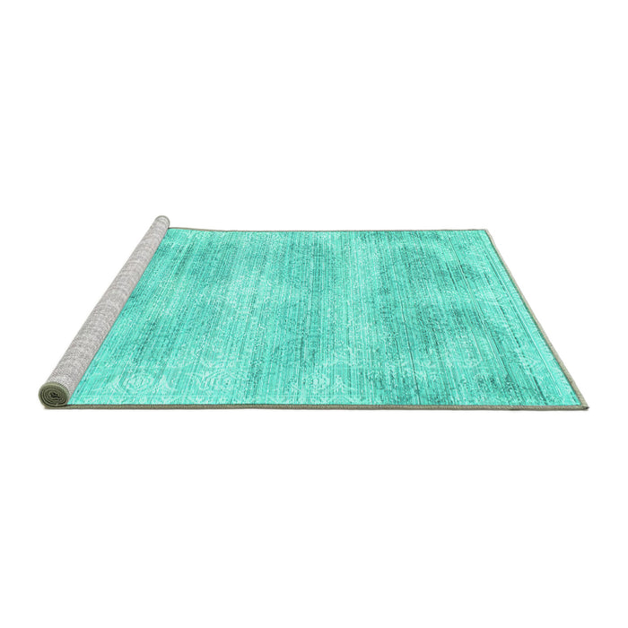 Sideview of Machine Washable Abstract Turquoise Contemporary Area Rugs, wshcon179turq