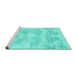 Sideview of Machine Washable Abstract Turquoise Contemporary Area Rugs, wshcon179turq