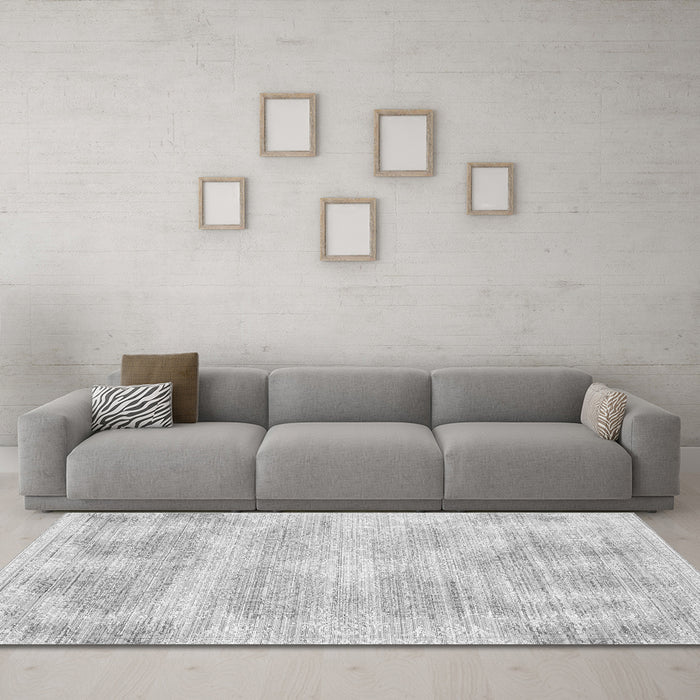 Machine Washable Abstract Gray Contemporary Rug in a Living Room,, wshcon179gry