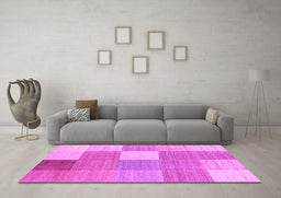 Machine Washable Checkered Pink Modern Rug in a Living Room, wshcon1801pnk