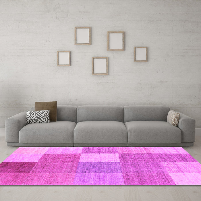 Machine Washable Checkered Pink Modern Rug in a Living Room, wshcon1801pnk