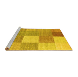 Sideview of Machine Washable Checkered Yellow Modern Rug, wshcon1801yw