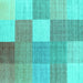 Square Machine Washable Checkered Turquoise Modern Area Rugs, wshcon1801turq