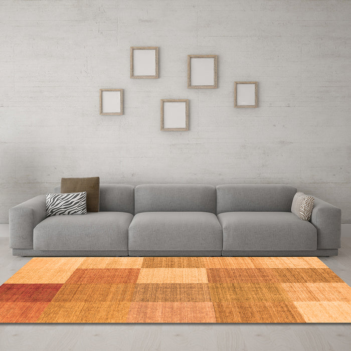Machine Washable Checkered Orange Modern Area Rugs in a Living Room, wshcon1801org