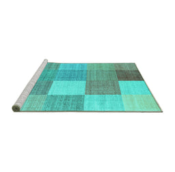 Sideview of Machine Washable Checkered Turquoise Modern Area Rugs, wshcon1801turq